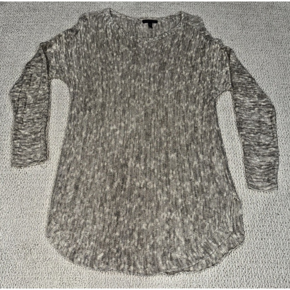 Eileen Fisher Womens M Gray Marled Open Knit Tunic Sweater High Low Hem